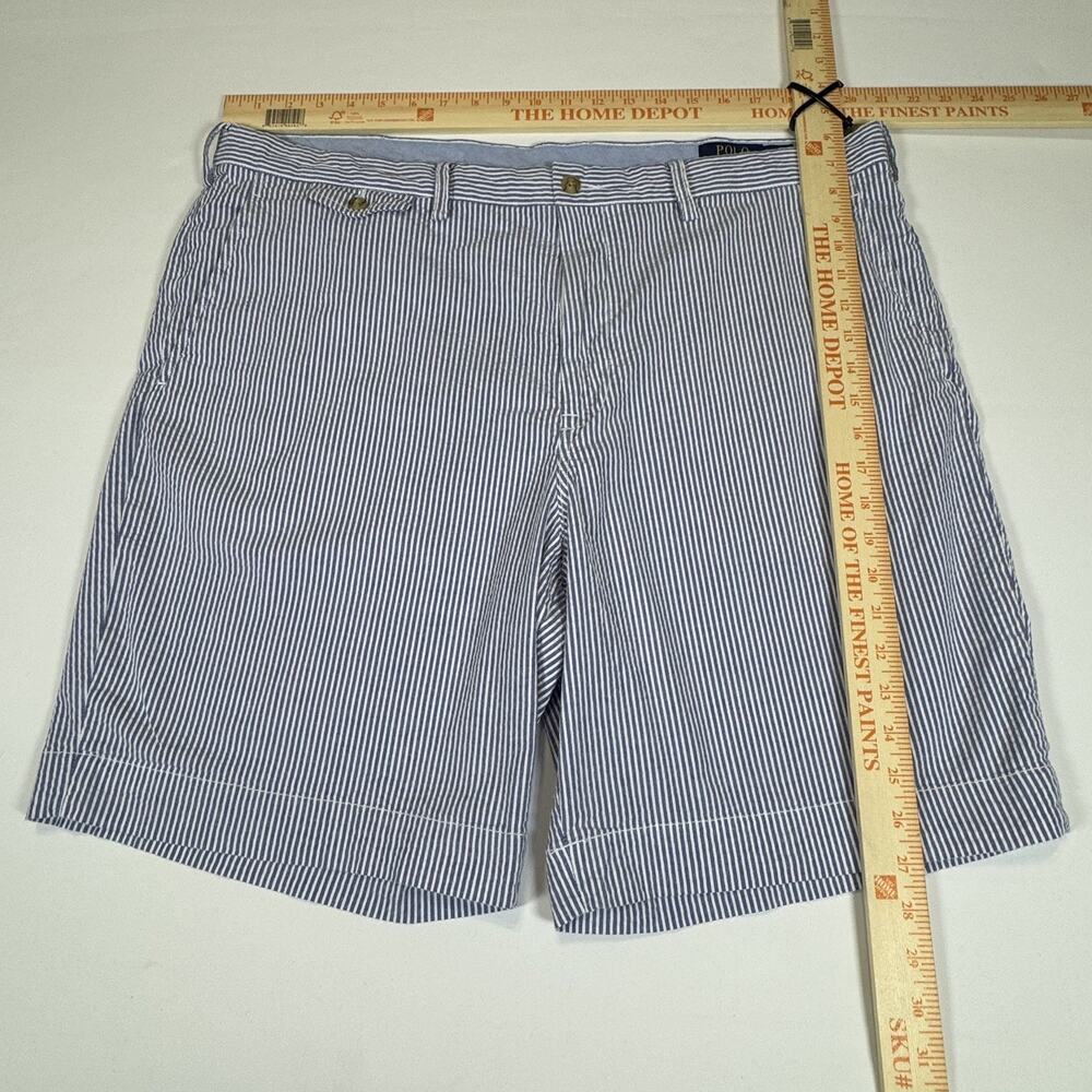 Polo Ralph Lauren Mens Blue White Seersucker Striped Preppy Stretch Shorts Sz 40 - Picture 2 of 15